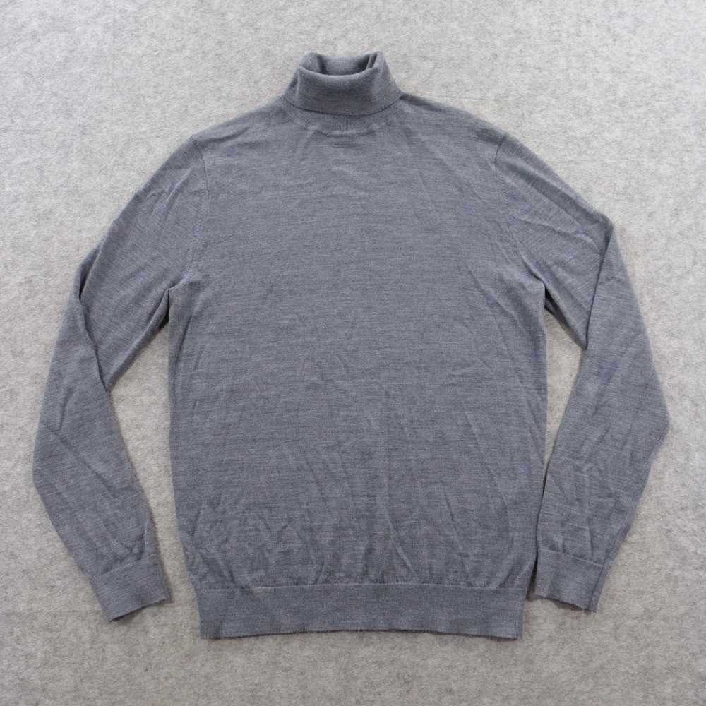 Reiss Sweater Mens Medium Gray Caine 100% Merino Wool Turtleneck Roll Neck Knit